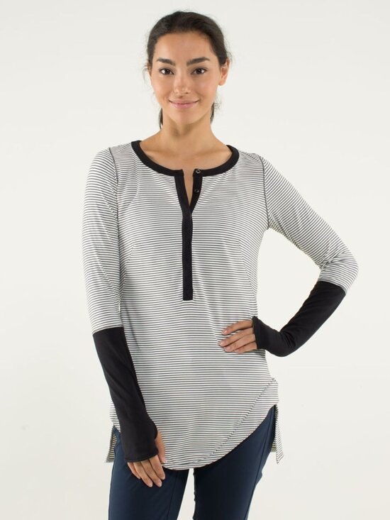 lululemon athletica Tops - Lululemon Urbanite Henley Long Sleeve In Hyper Stripe Angel Wing / Black